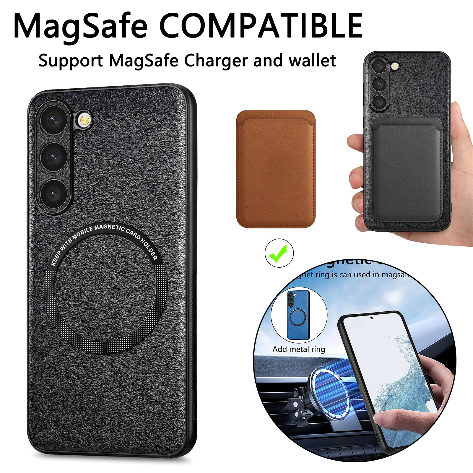 Phone Case Compatible with MagSafe for Samsung Galaxy S23 Leather Coated PC TPU Cover with Magnetic Holder Metal Sheet Phone Case Compatible with MagSafe for Samsung Galaxy S23 Leather Coated PC TPU Cover with Magnetic Holder Metal Sheet